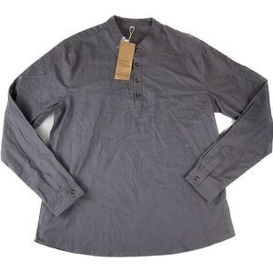Nitagut Mens Large Long Sleeve‎ 1/4 Button Linen Blend Casual Gray Shirt NWT